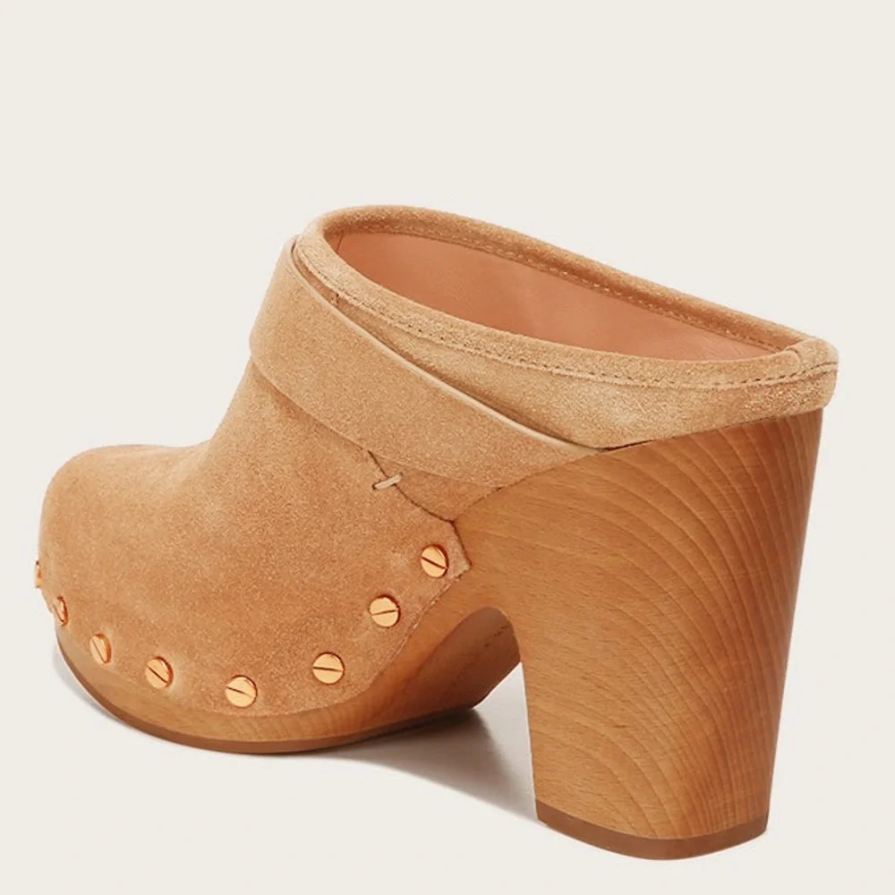 Veronica Beard Dacey Suede Studded Block Clogs in sand sz 10 M (F 655) - Picture 6 of 16